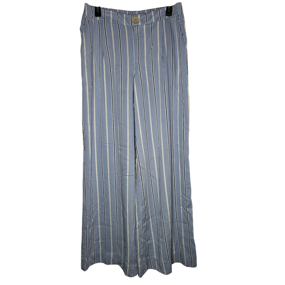 Rae Mode‎ Blue White Striped Wide Leg Pants High Rise Rayon P6517 Womens Large